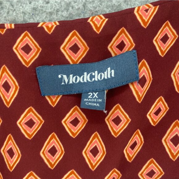 ModCloth 2X Plus Brown Pattern Sleeveless Collared V Neck Blouse Pullover Casual - Picture 5 of 10